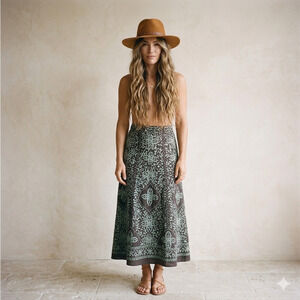 Soft Surroundings Midi Skirt Cotton Embroidered Boho chic Indie medium